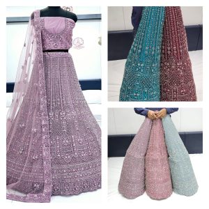 Purnima Sarees Net Zarkan Bridal Lehenga Set – Pastel Sparkle Edition