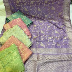 Purnima Sarees Banarasi Soft Silk Saree – Lavender Gold Zari Weave