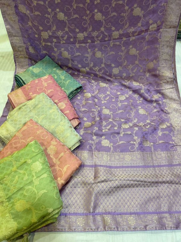 Purnima Sarees Banarasi Soft Silk Saree – Lavender Gold Zari Weave