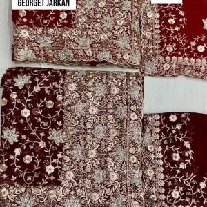 Purnima Sarees Georgette Jarkan Floral Vine Embroidered Dupatta Set – D.N 143