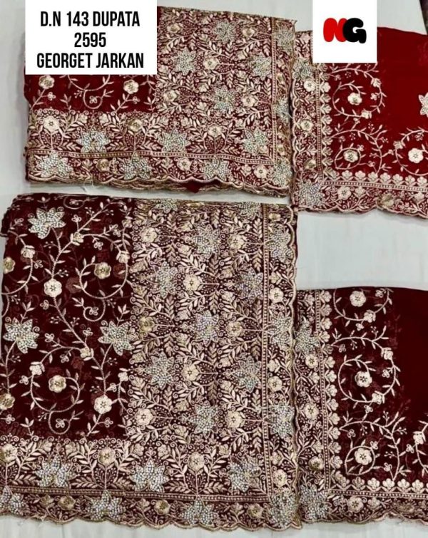 Purnima Sarees Georgette Jarkan Floral Vine Embroidered Dupatta Set – D.N 143