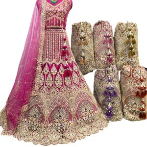 Purnima Sarees Heavy Bridal Fuchsia Lehenga with Zari, Stone & Sequin Embroidery