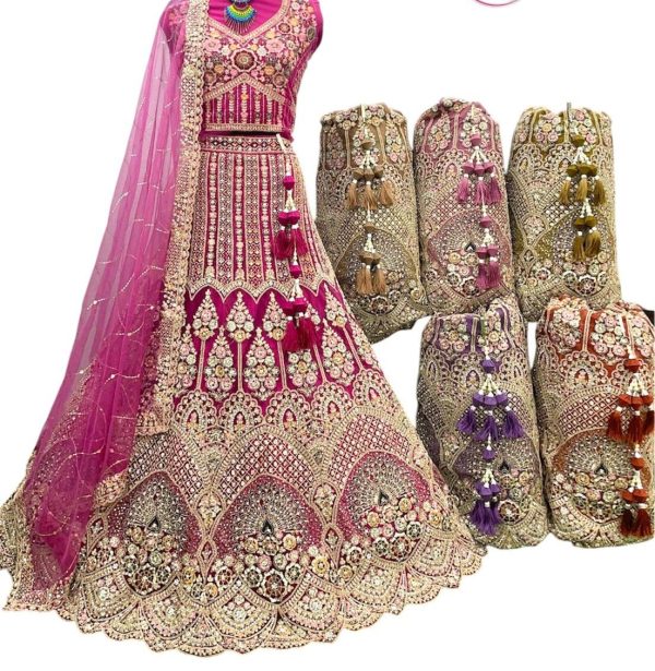 Purnima Sarees Heavy Bridal Fuchsia Lehenga with Zari, Stone & Sequin Embroidery
