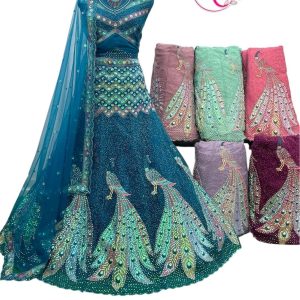 Purnima Sarees Shimmer Peacock Blue Lehenga with Sequin Work & Net Dupatta