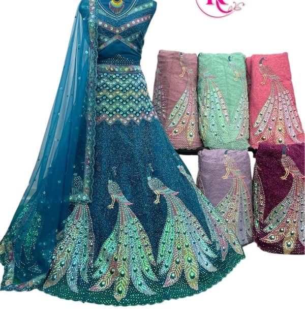 Purnima Sarees Shimmer Peacock Blue Lehenga with Sequin Work & Net Dupatta