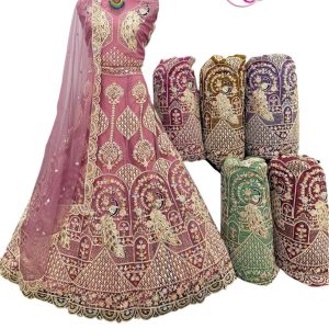 Purnima Sarees Traditional Mauve Lehenga with Golden Peacock Embroidery & Net Dupatta