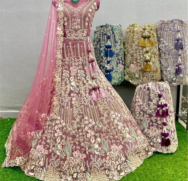 Purnima Sarees Premium Net Embroidered Lehenga Set – Sequin Tassel Edition