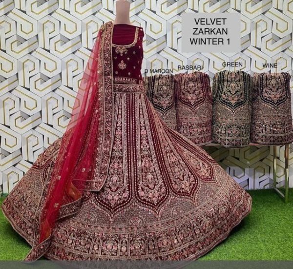 Purnima Sarees Velvet Zarkan Winter Bridal Lehenga Set