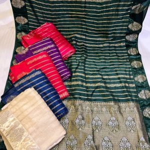 Purnima Sarees Banarasi Silk Saree – Striped Zari Design with Traditional Motifs