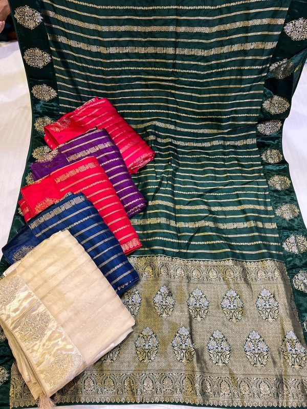 Purnima Sarees Banarasi Silk Saree – Striped Zari Design with Traditional Motifs