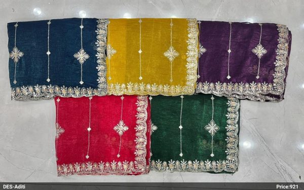 Purnima Sarees Designer Net Saree – Vertical Embroidery with Scalloped Border