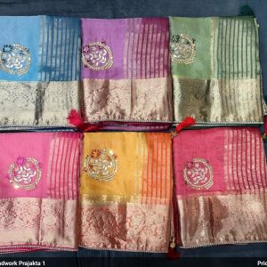 Purnima Sarees Handwork Soft Silk Saree – Embroidered Butta & Zari Border