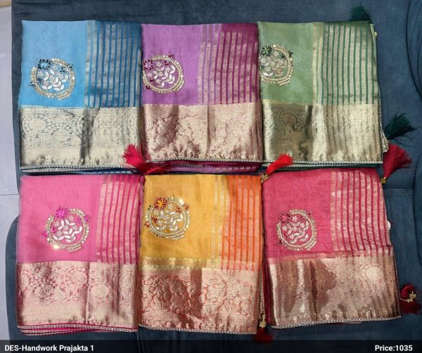 Purnima Sarees Handwork Soft Silk Saree – Embroidered Butta & Zari Border