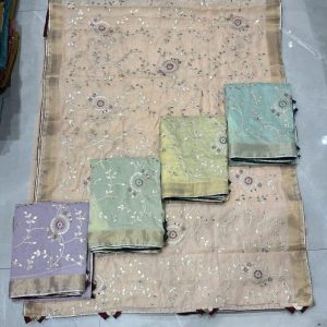 Purnima Sarees Soft Organza Saree – Thread Embroidery with Floral Buttas