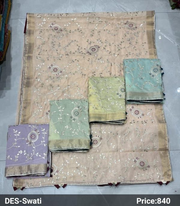 Purnima Sarees Soft Organza Saree – Thread Embroidery with Floral Buttas