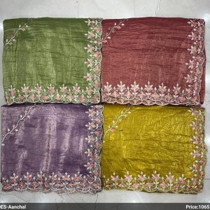 Purnima Sarees Designer Tissue Silk Saree – Floral Embroidery with Scalloped Border