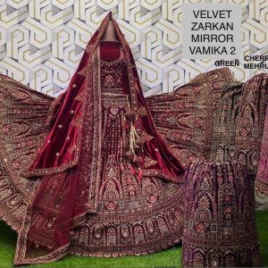 Purnima Sarees Velvet Zarkan Mirror Lehenga – Heavy Bridal Embroidery