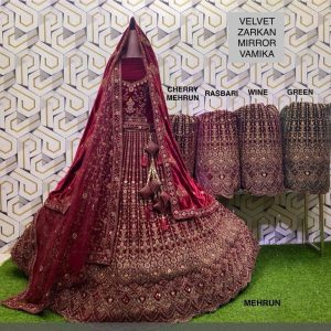 Purnima Sarees Velvet Zarkan Mirror Bridal Lehenga – Heavy Embroidered Vamika Collection