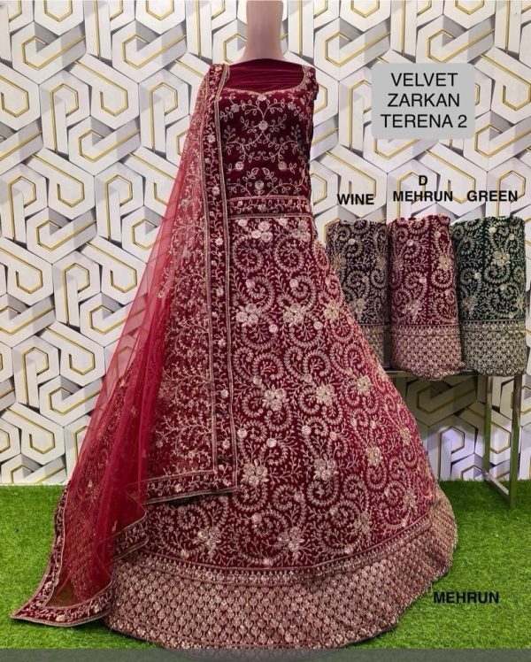 Purnima Sarees Velvet Zarkan Lehenga – Elegant Embroidery from Terena 2 Collection