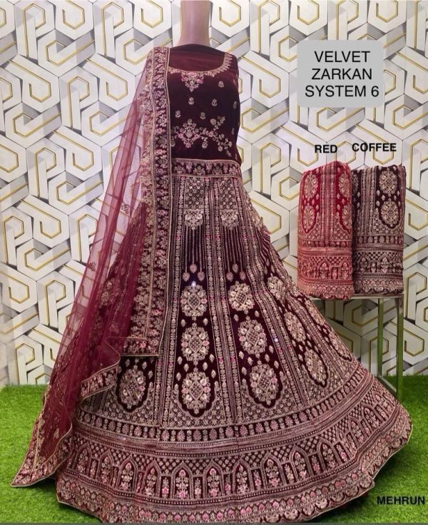 Purnima Sarees Velvet Zarkan Bridal Lehenga – Heavy Embroidery (System 6 Collection)