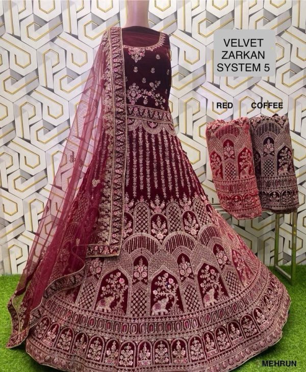Purnima Sarees Velvet Zarkan Bridal Lehenga – Royal Elephant Motif (System 5 Collection)