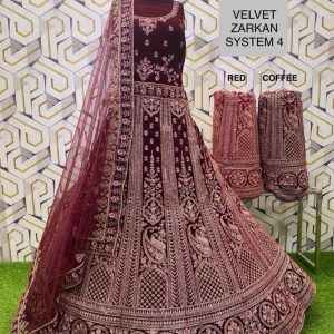Purnima Sarees Velvet Zarkan Bridal Lehenga – Paisley Motif & Heavy Embroidery (System 4 Collection)