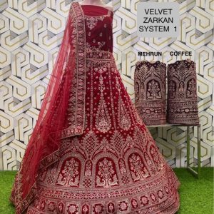 Purnima Sarees Velvet Zarkan Bridal Lehenga – Classic Mughal Panel Work