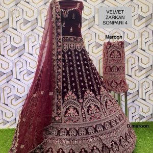 Purnima Sarees Velvet Zarkan Embroidered Bridal Lehenga – Floral Arch Design