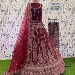 Purnima Sarees Velvet Zarkan Bridal Lehenga – Regal Panel Embroidery