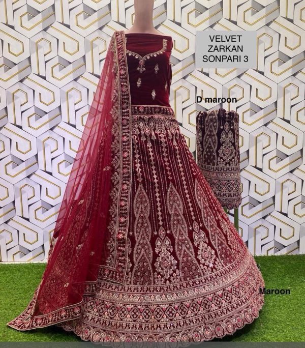 Purnima Sarees Velvet Zarkan Bridal Lehenga – Regal Panel Embroidery